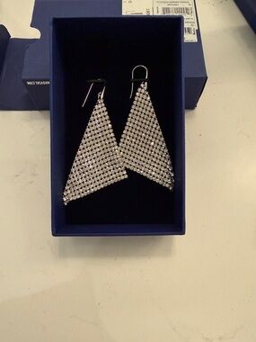 Swarovski Rhinestone Triangle Dangle Earrings - Silver